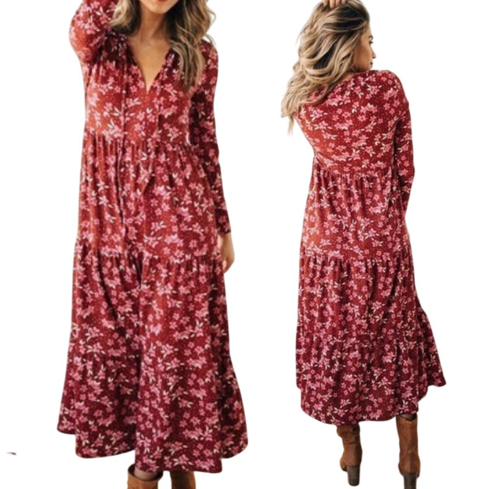 Free People Red Floral Midi Dress